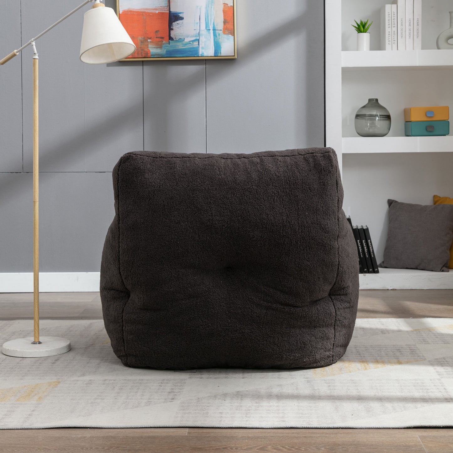Soft Teddy Fabric Tufted Foam Bean Bag Chair With Teddy Fabric - Dark Gray