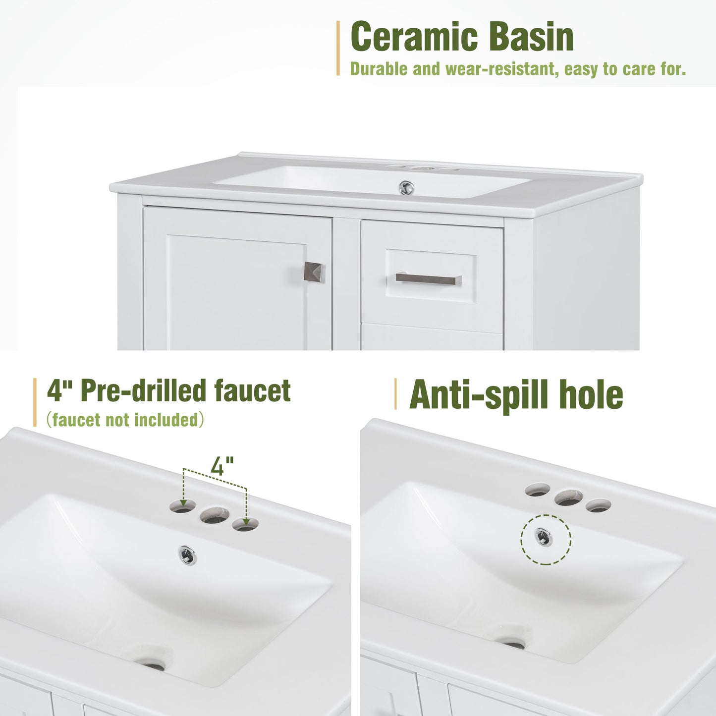 Bathroom Vanity, Modern Bathroom Cabinet With Sink Combo Set, Bathroom Storage Cabinet With A Soft Closing Door And 3 Drawers, Solid Wood Frame - White