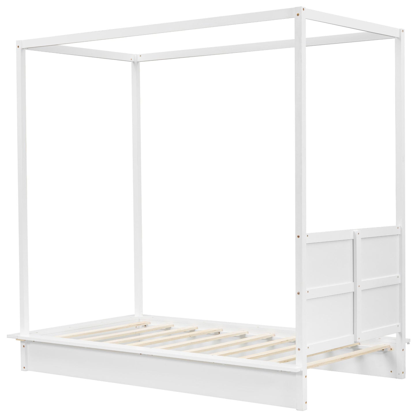 Twin Size LED Canopy Bed, Canopy Platform Bed With Support Slats, No Box Spring Needed - White