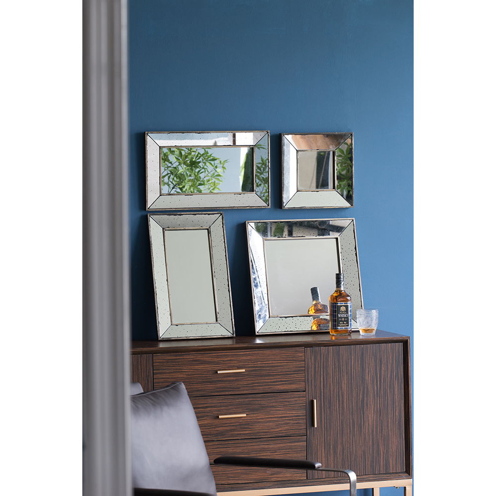 Distressed Square Accent Mirror, Wall Mirror For Living Room, Entryway, Office, Bedroom, Hallway - Silver