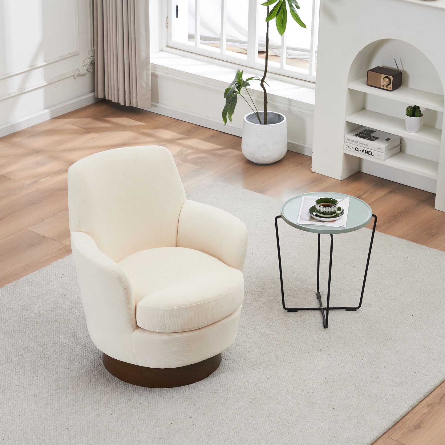 Swivel Barrel Chair, Swivel Accent Chairs Armchair For Living Room, Reading Chairs For Bedroom Comfy, Round Barrel Chairs With Gold Stainless Steel Base - Beige