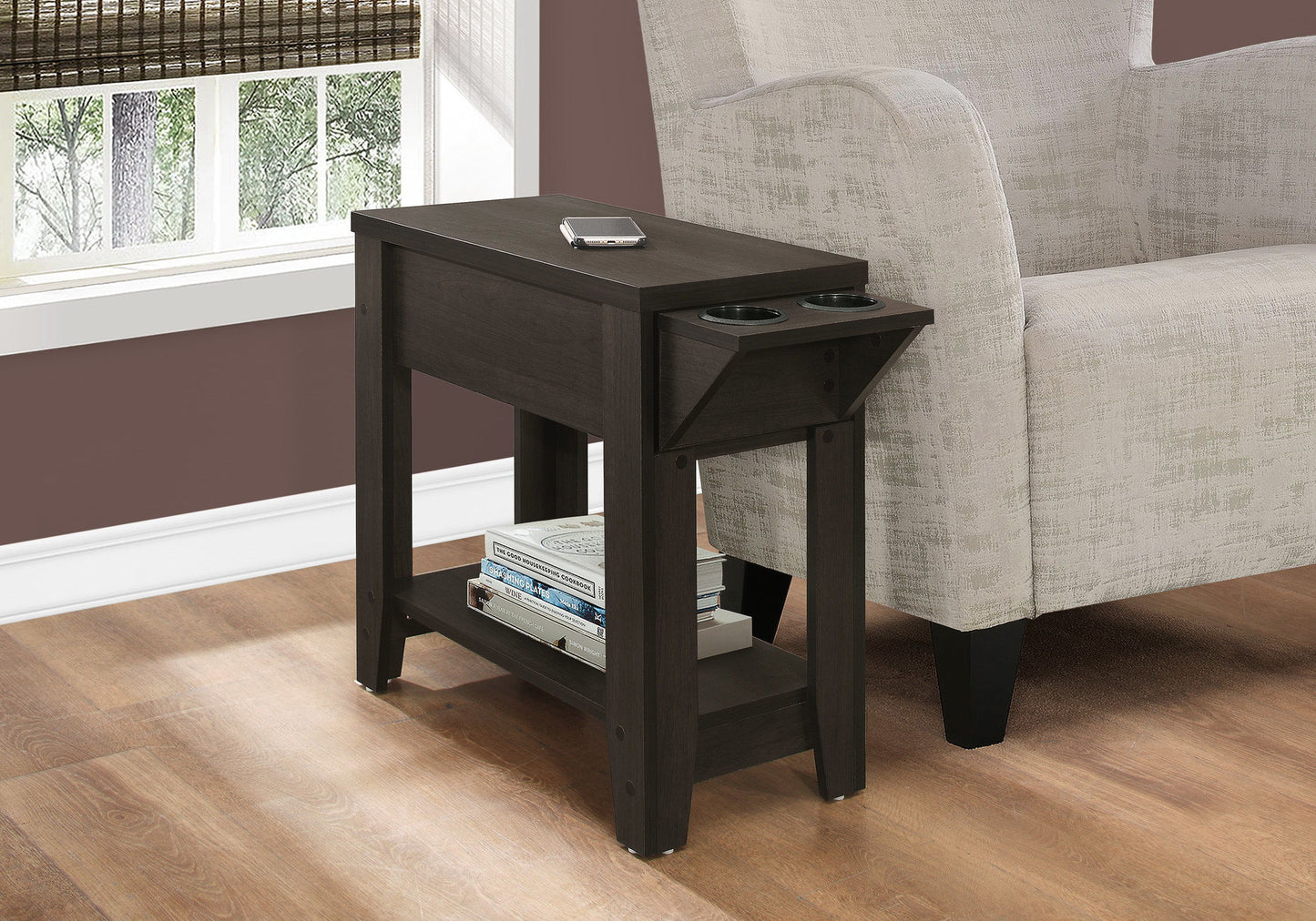 Accent Side Table, Storage, Lamp, Transitional - Espresso