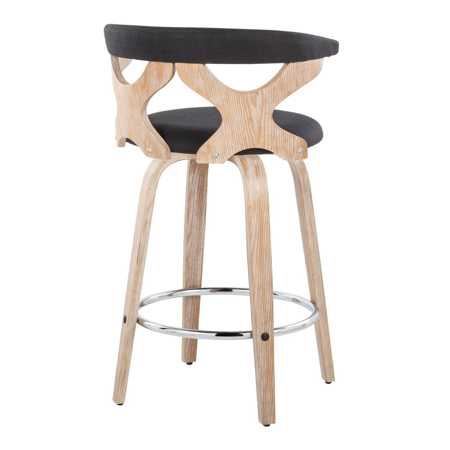Gardenia - Contemporary Fixed Height Counter Stool With Swivel With Round Footrest (Set of 2) - White Washed / Charcoal