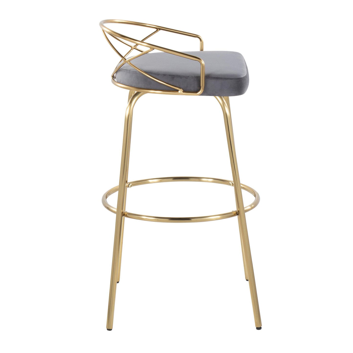 Charlotte - Glam Glam / Art Deco Fixed Height Barstool With Swivel With Round Footrest (Set of 2) - Gold / Gray