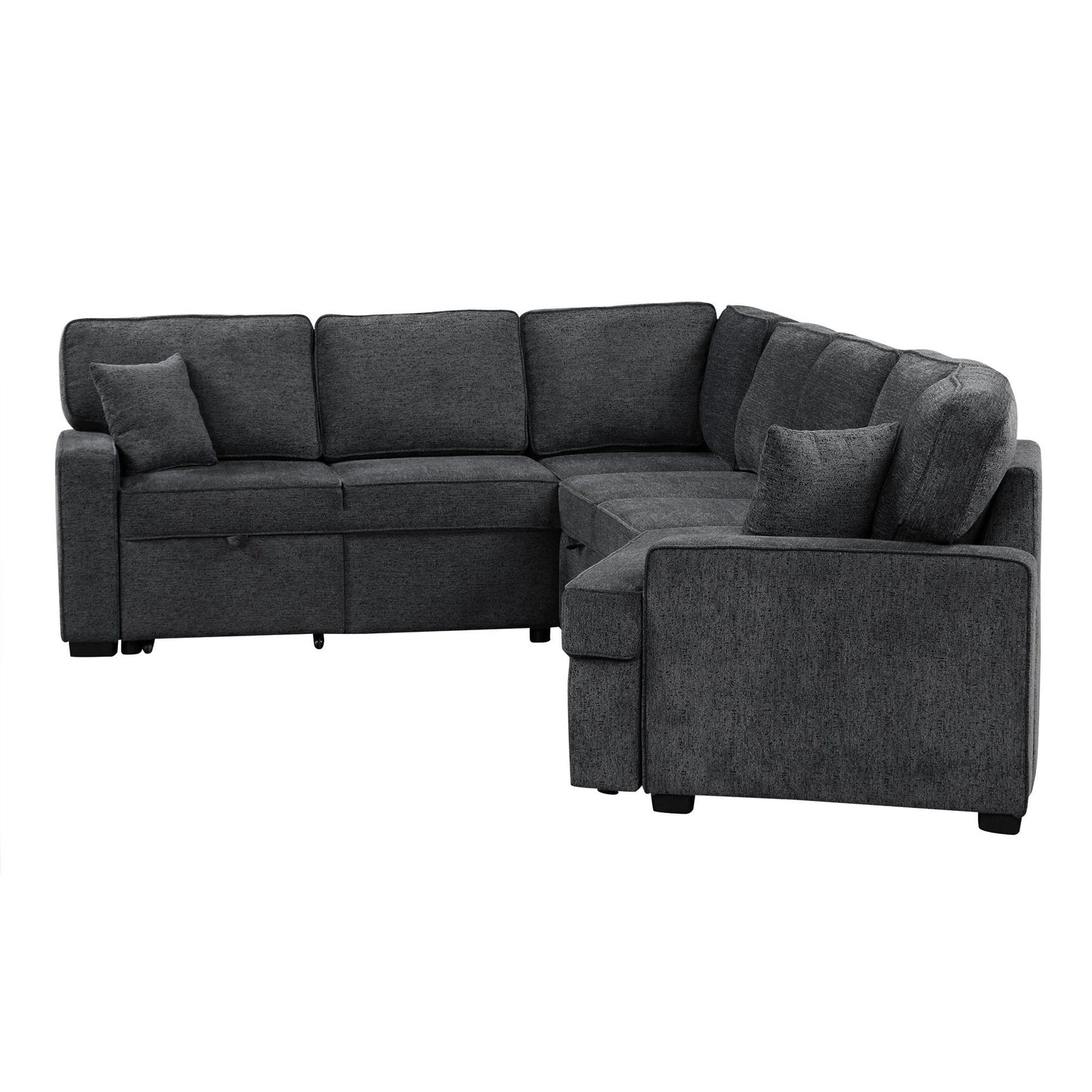 L-Shaped Sofa Sectional Sofa Couch Pull-Out Sofa Bed With Charging Devices And Cup Holders For Living Room - Blue Black