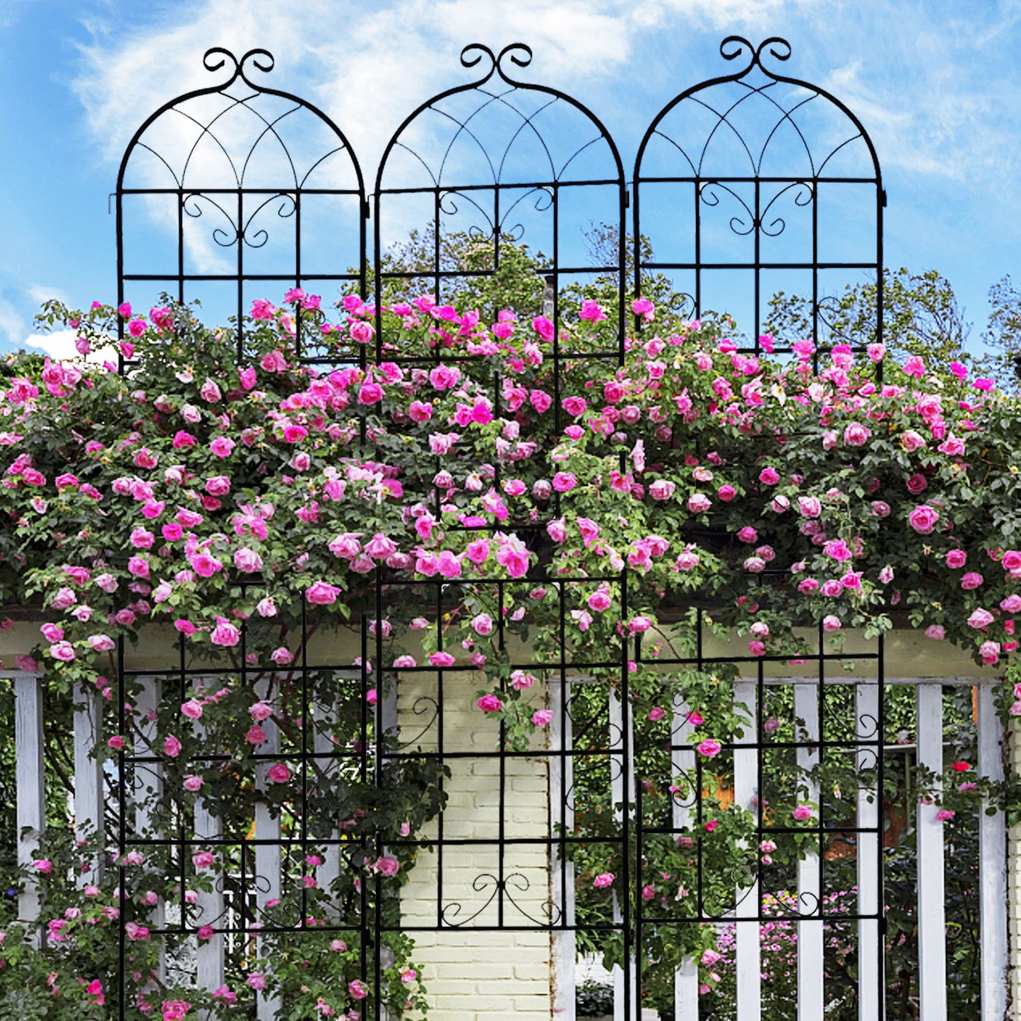 4 Pack Metal Garden Rustproof Trellis For Climbing Plants Outdoor Flower Support - Black