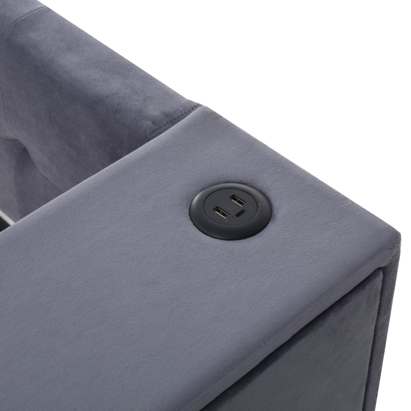 Twin Upholstered Bed With Storage And Twin Trundle, USB Charging Ports - Gray