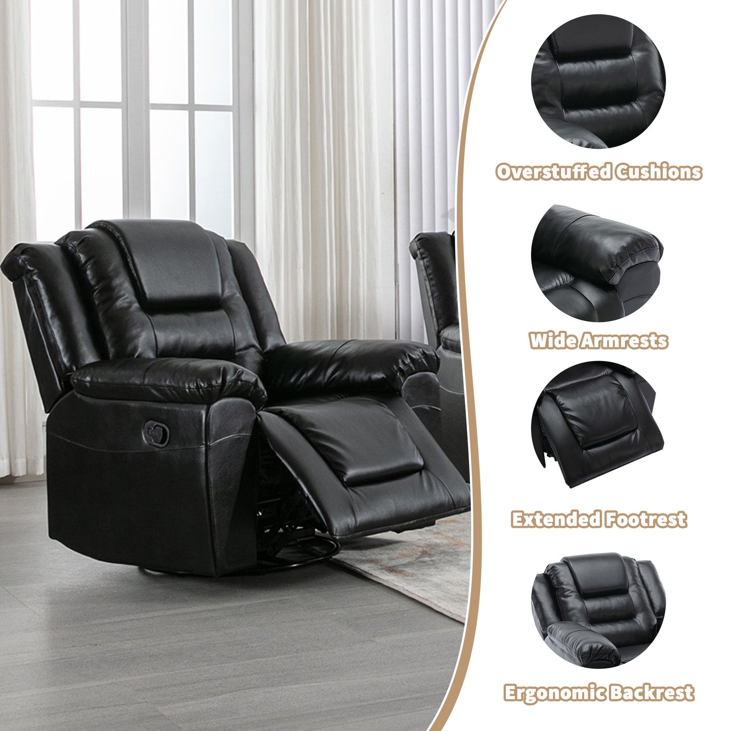 2 Seater Home Theater Recliner Manual Recliner Chair With A Storage Box And Two Cup Holders For Living Room - Black