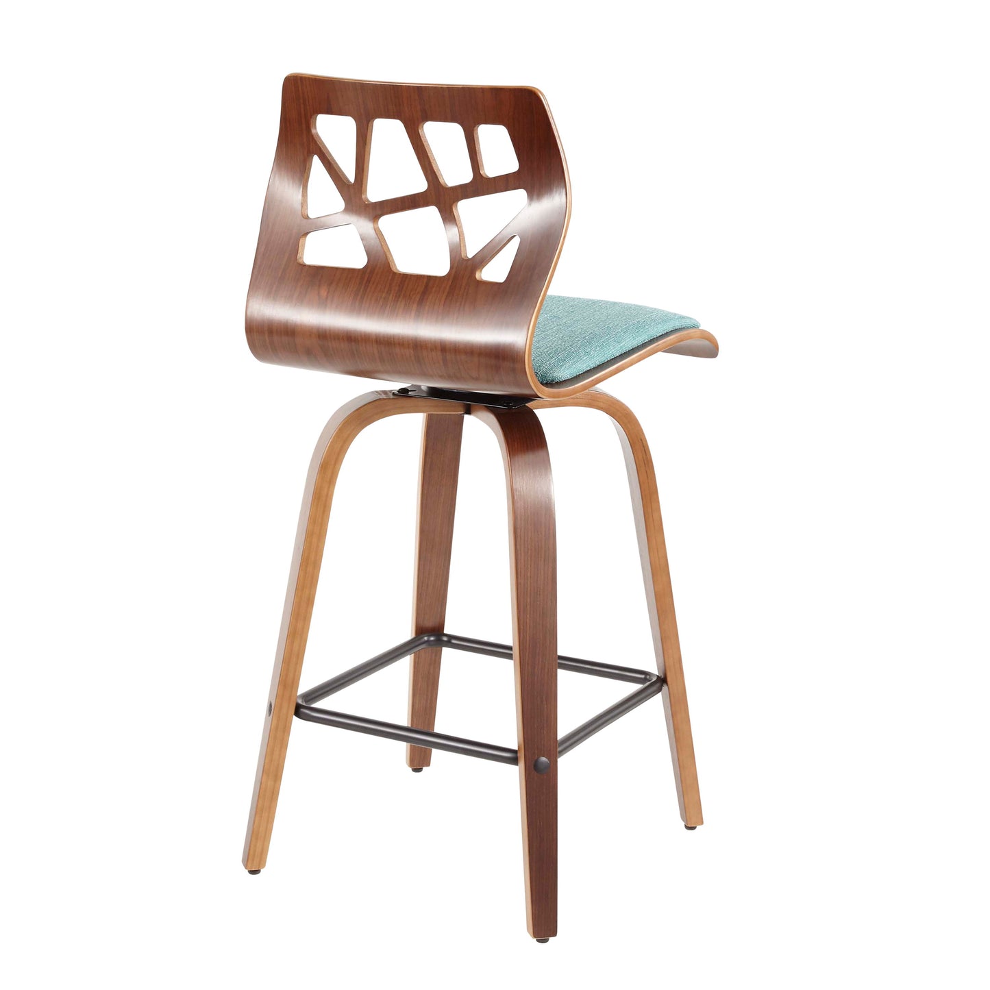 Folia - Mid-Century Modern Counter Stool (Set of 2) - Walnut / Teal