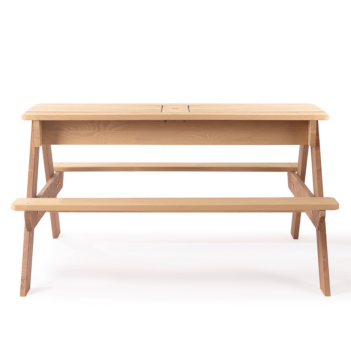 3-In-1 Kids Outdoor Wooden Picnic Table With Umbrella, Convertible Sand & Water, ASTM & CPSIA Certification - Natural Wood