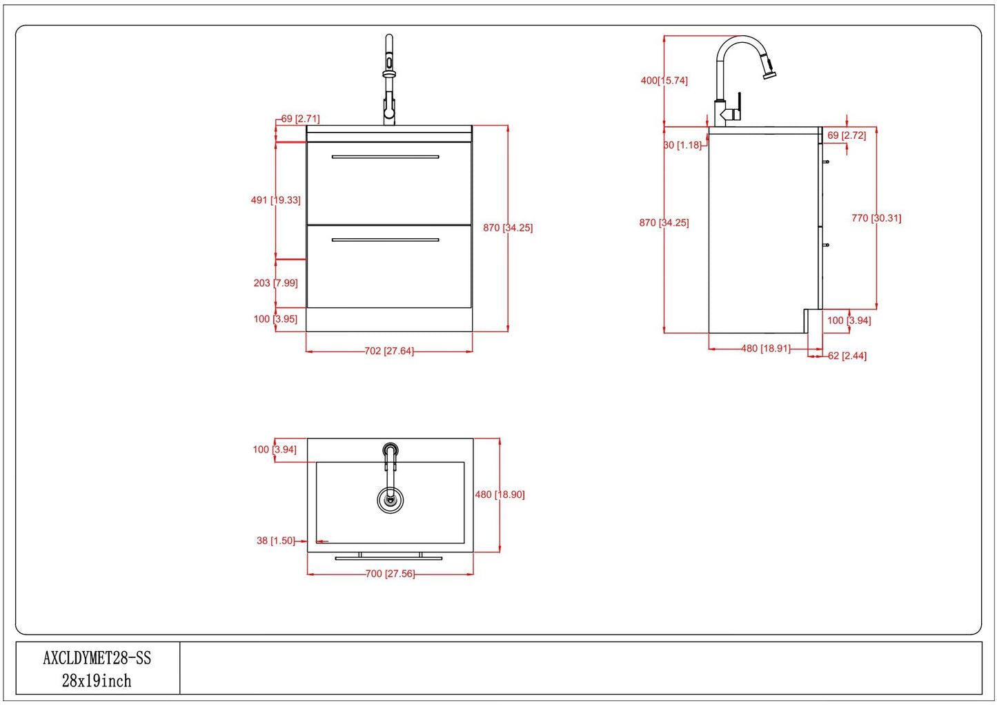 Metro - Laundry Cabinet & Faucet And Stainless Steel Sink - White