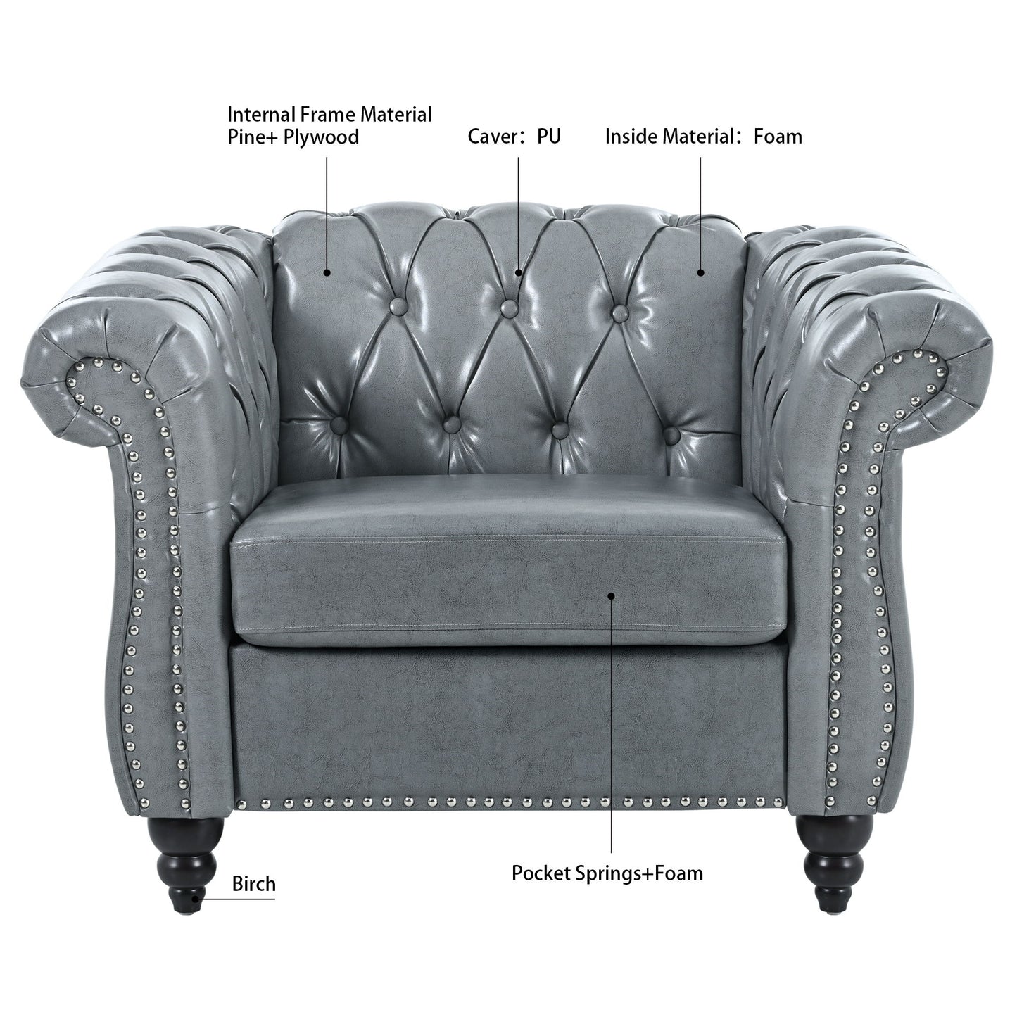1 Seater Sofa For Living Room - Gray