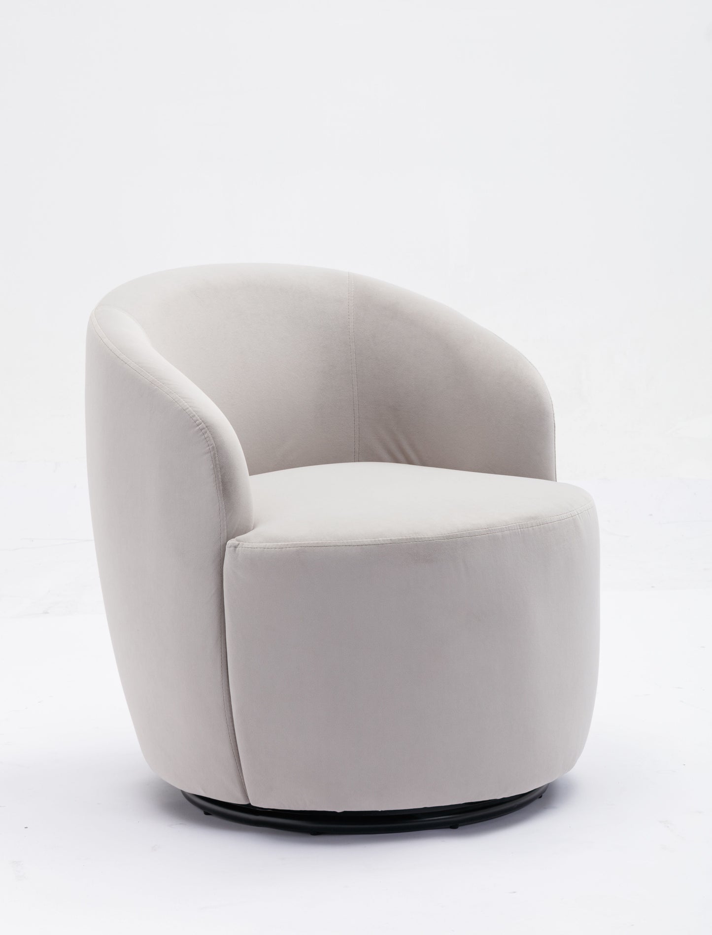 Velvet Fabric Swivel Accent Armchair Barrel Chair With Black Powder Coating Metal Ring - Gray