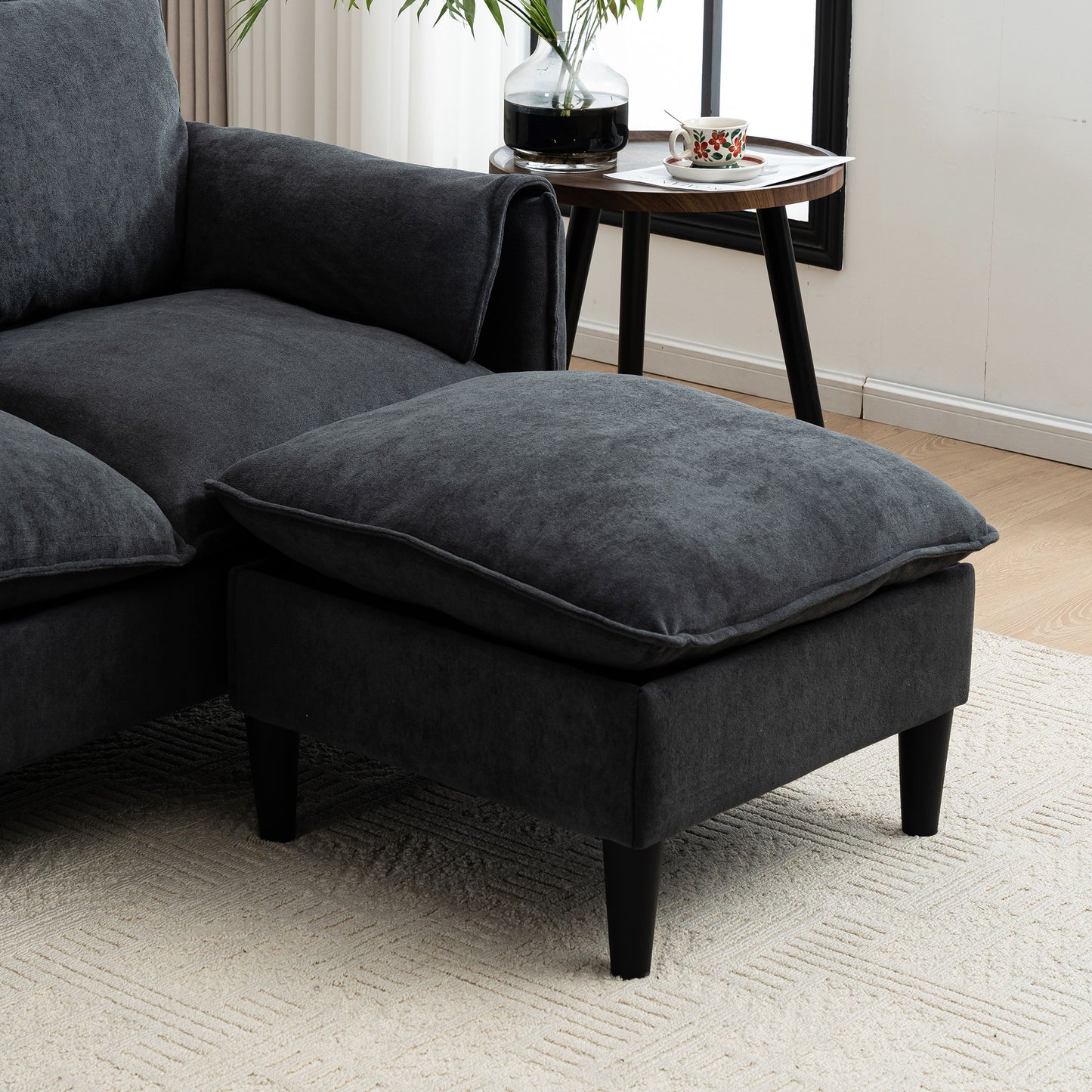Convertible Combination Sofa, Sofa L Shaped, Sofa With Footstools With Storage Sofa For Living Room, Living Room 3 Seater Combination Sofa - Gray