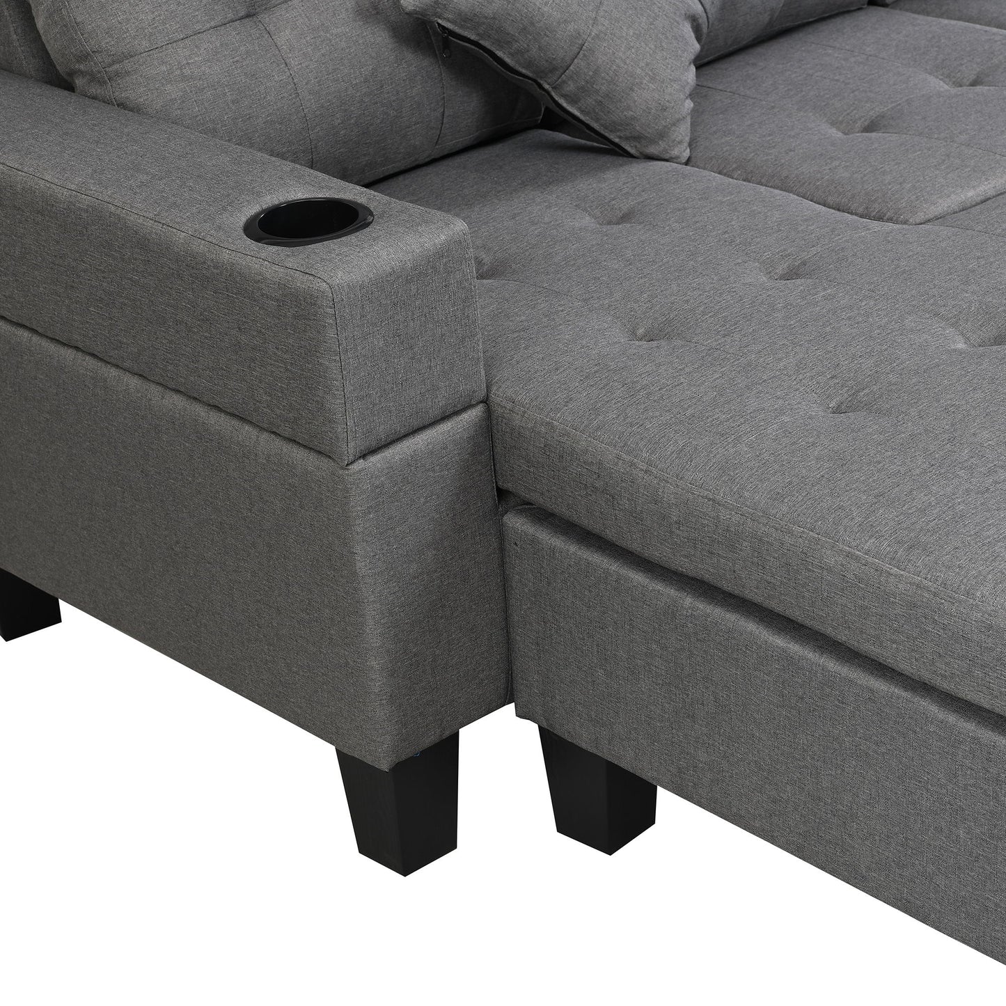 Sectional Sofa Set For Living Room With L Shape Chaise Lounge, Cup Holder And Left Or Right Hand Chaise Modern 4 Seat - Gray