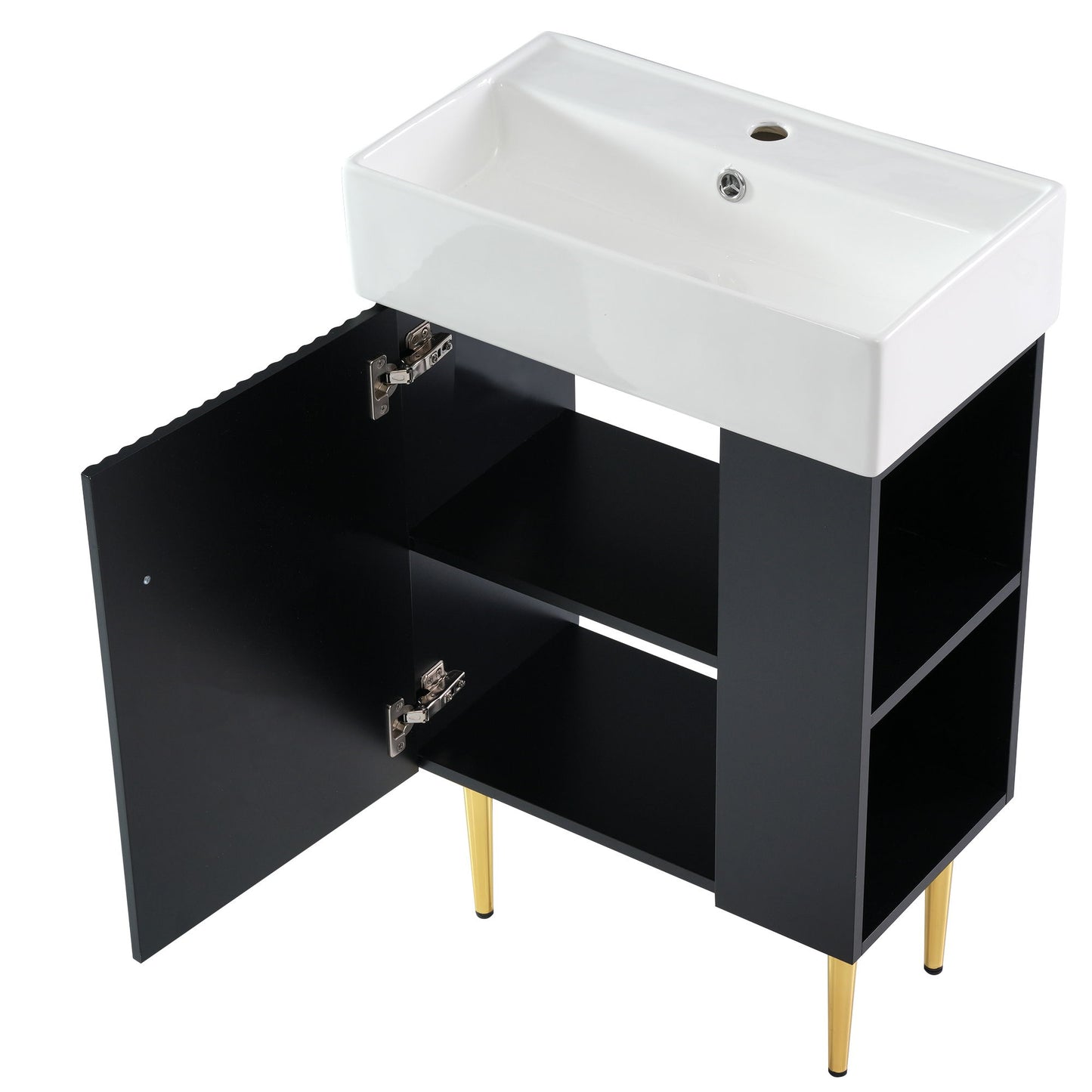 Bathroom Vanity, Combo Cabinet, Bathroom Storage Cabinet, Single Ceramic Sink, Right Side Storage - Black