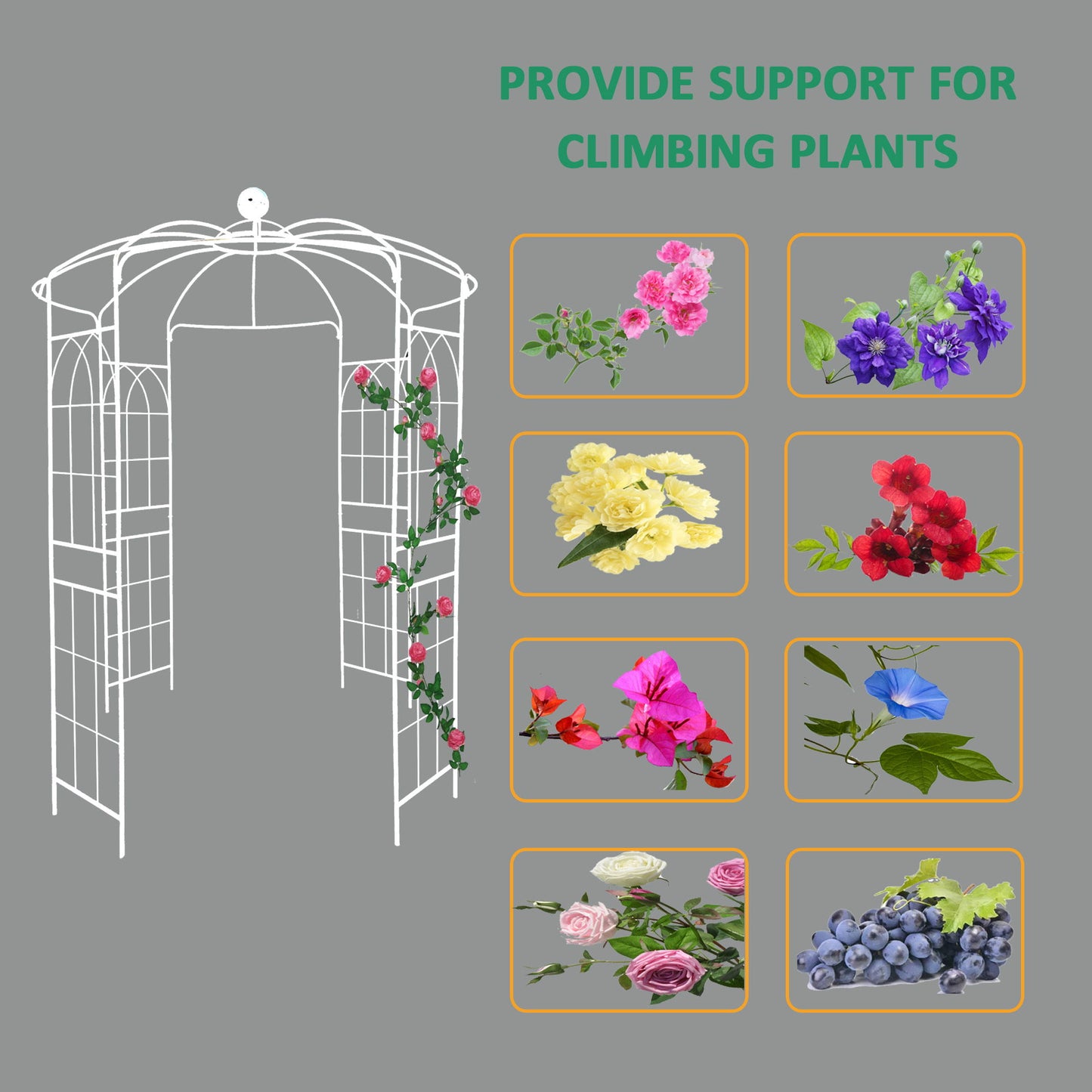 Metal Garden Arch Iron Garden Arbors Gazebo Dia High Birdcage Shape Pergola Pavilion For Wedding Ceremony - Cream White