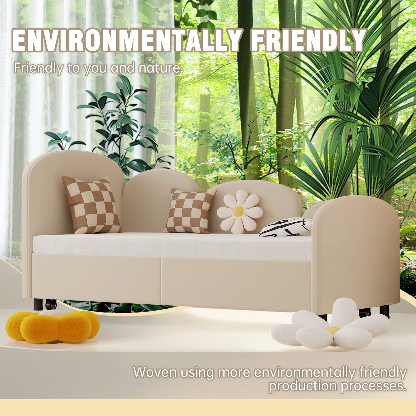 Modern Upholstered Daybed With Twin Size Bed Frames And Storage - Beige