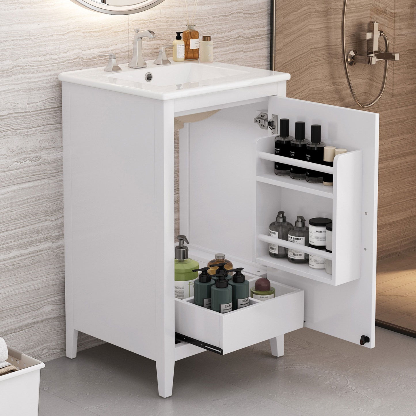 Modern 20.3" Bathroom Vanity With Sink, Functional Drawer, Soft Closing Door - White