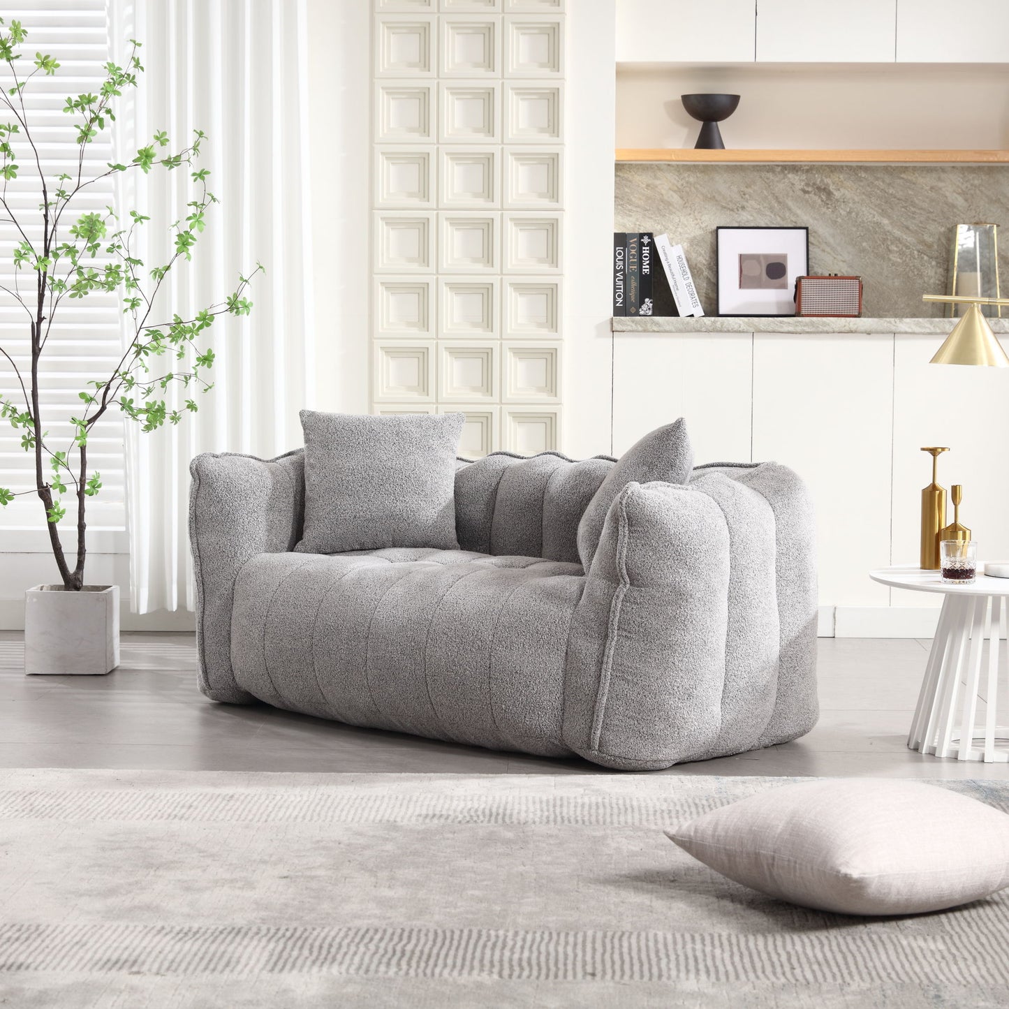 Soft Beanbag Chair With High Resilience Foam Core For Two People - Gray