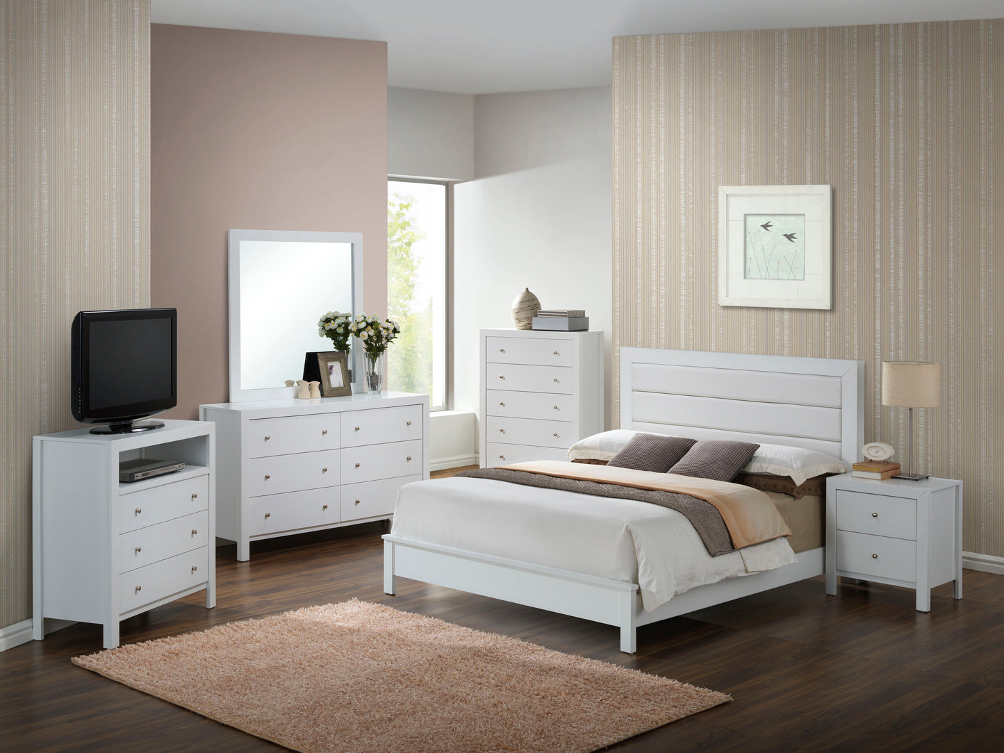 King Bed Chic Transitional - White
