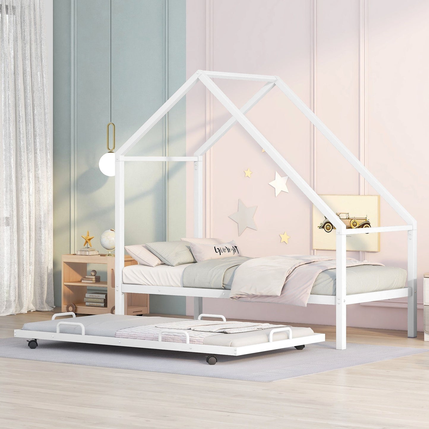 Twin Size House Bed & Trundle - White