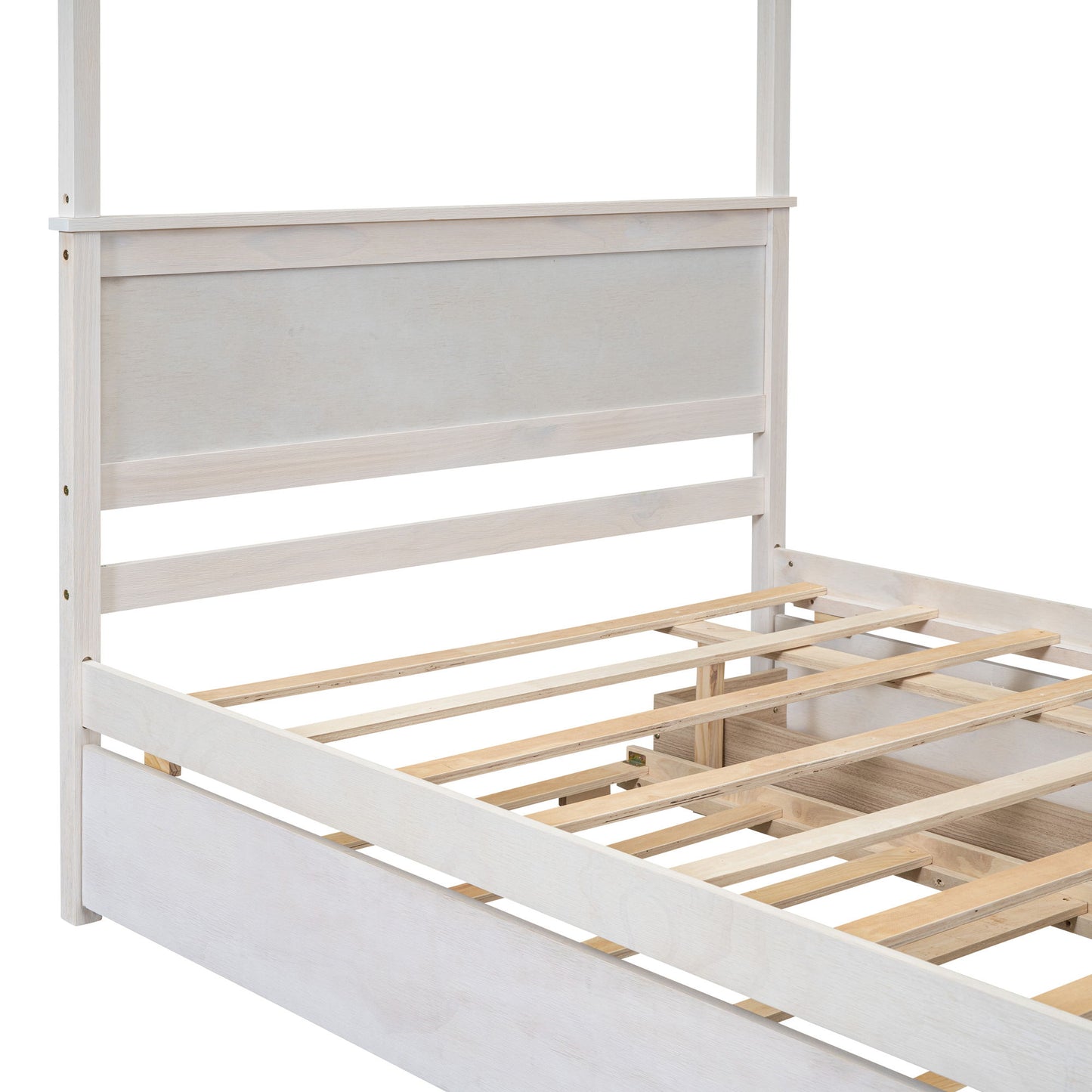 Full Size Canopy Platform Bed With Trundle Bed And 2 Drawers, Support Slats, No Box Spring Needed - Brushed White