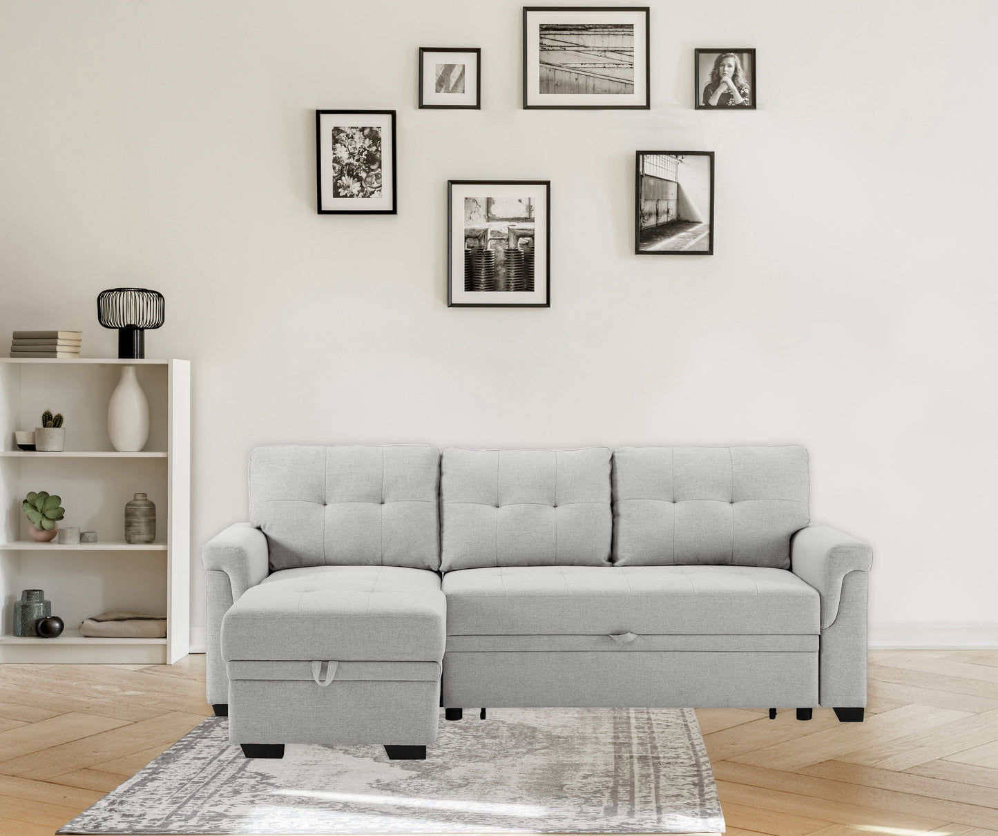 Sierra - Reversible Sleeper Sectional Sofa With Storage Chaise - Light Gray