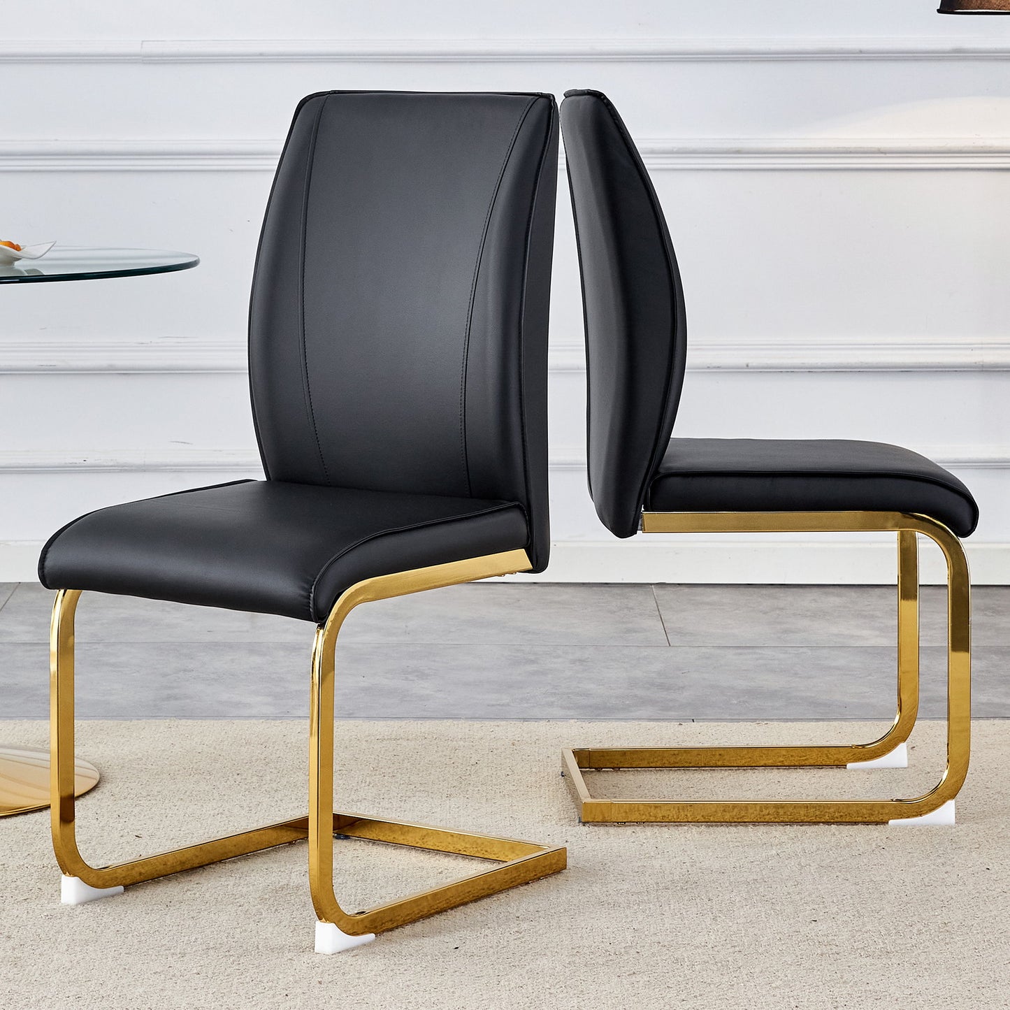 Luxurious And Minimalist Chair Covers, 2 High Elasticity Dining Chairs Arched Legs - Black / Gold