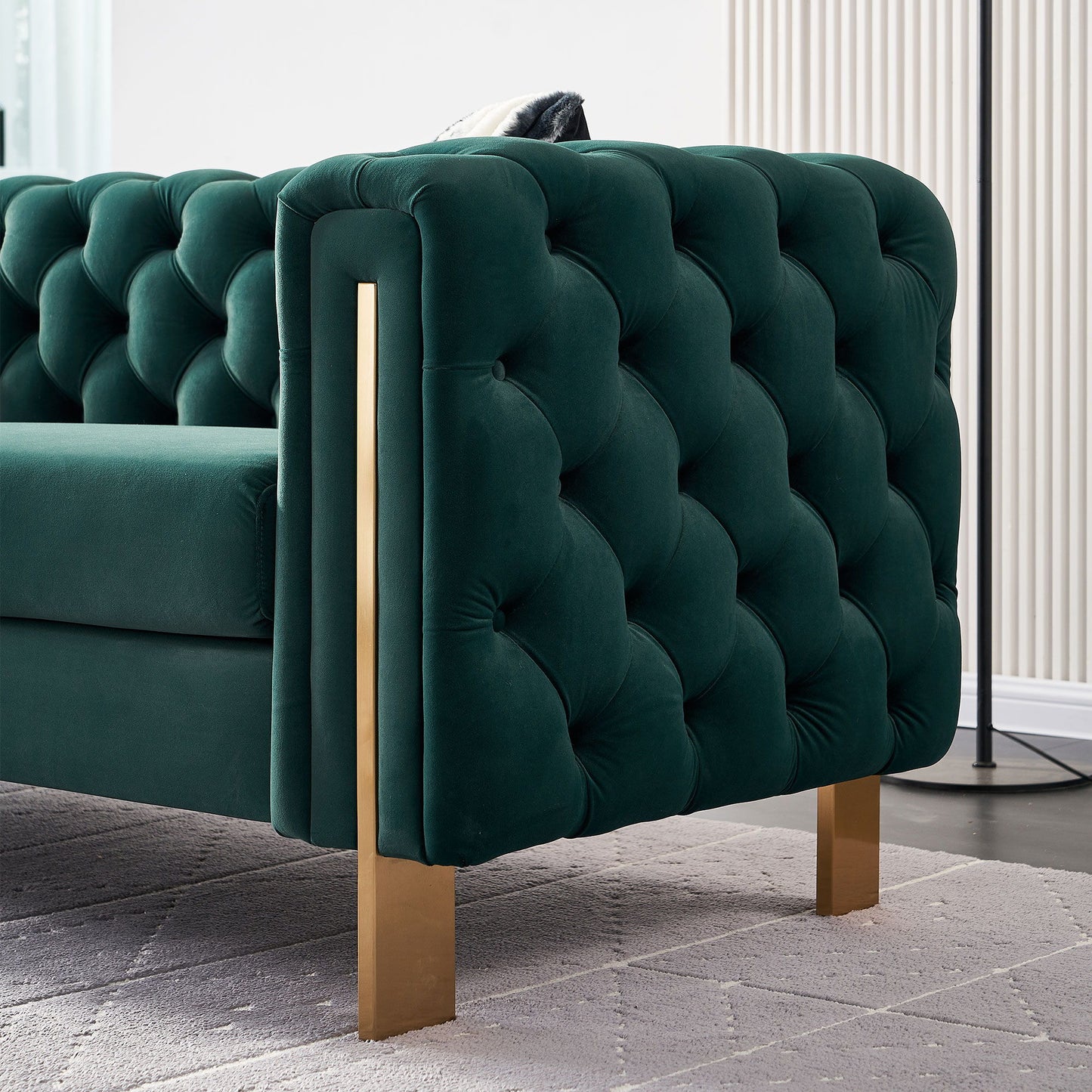 Chesterfield - Modern Tufted Velvet Living Room Sofa, 84.25''W Couch - Green