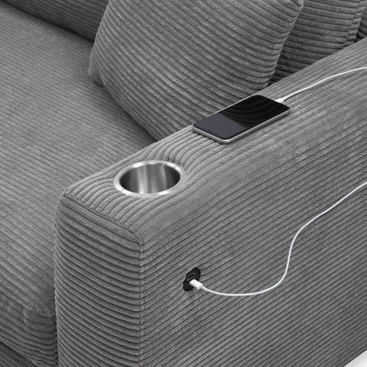 Oversized Sectional L Shaped Cloud Couch With USB Charging Port Cup Holder Deep And Wide Seat Sofa With Chaise Comfy - Gray