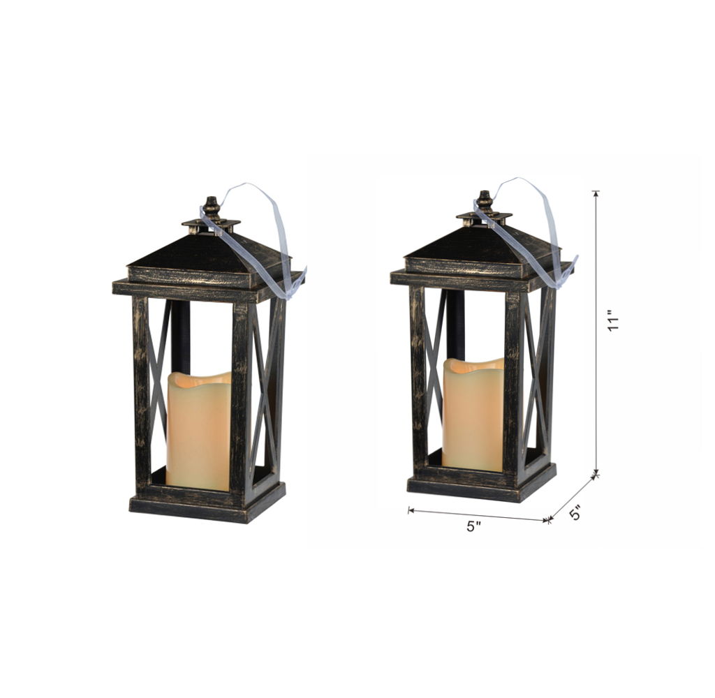 Menifee - Lantern With Led Candle (Set of 2) - Antique Black