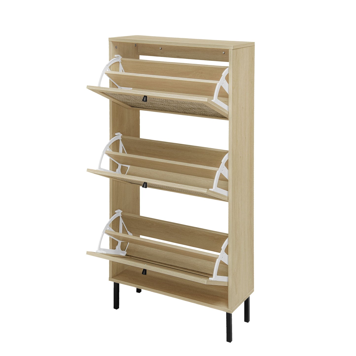 Modern Freestanding Rattan 3 Door Shoe Rack Storage Cabinet For Entryway - Natural Particle Board