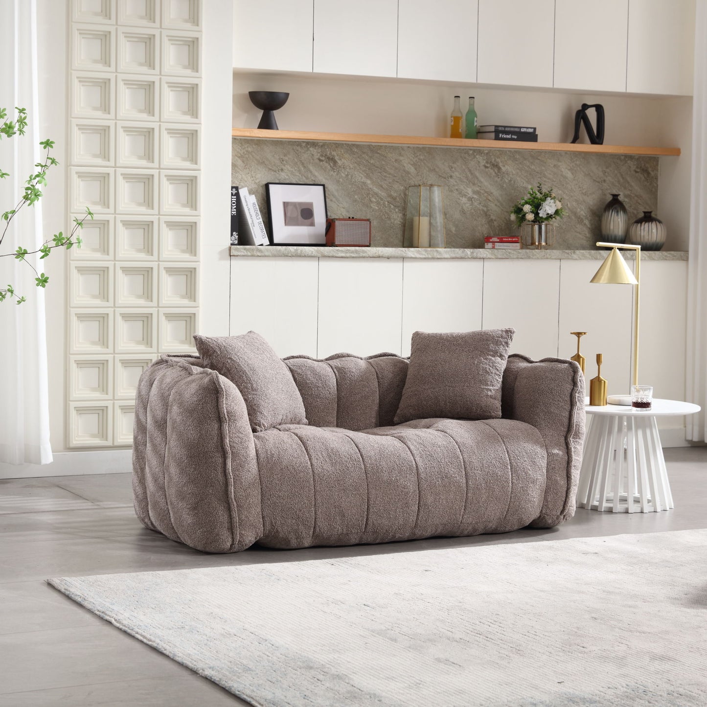 Soft Beanbag Chair With High Resilience Foam Core For Two People - Brown