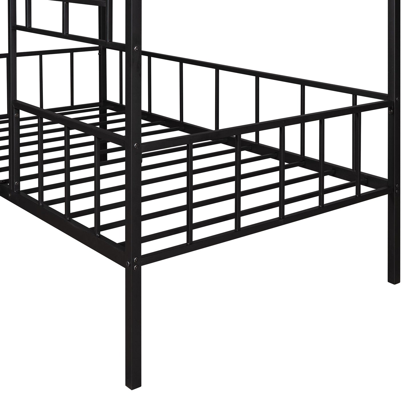 House Bed Frame Twin Size With Slatted Support No Box Spring Needed - Black