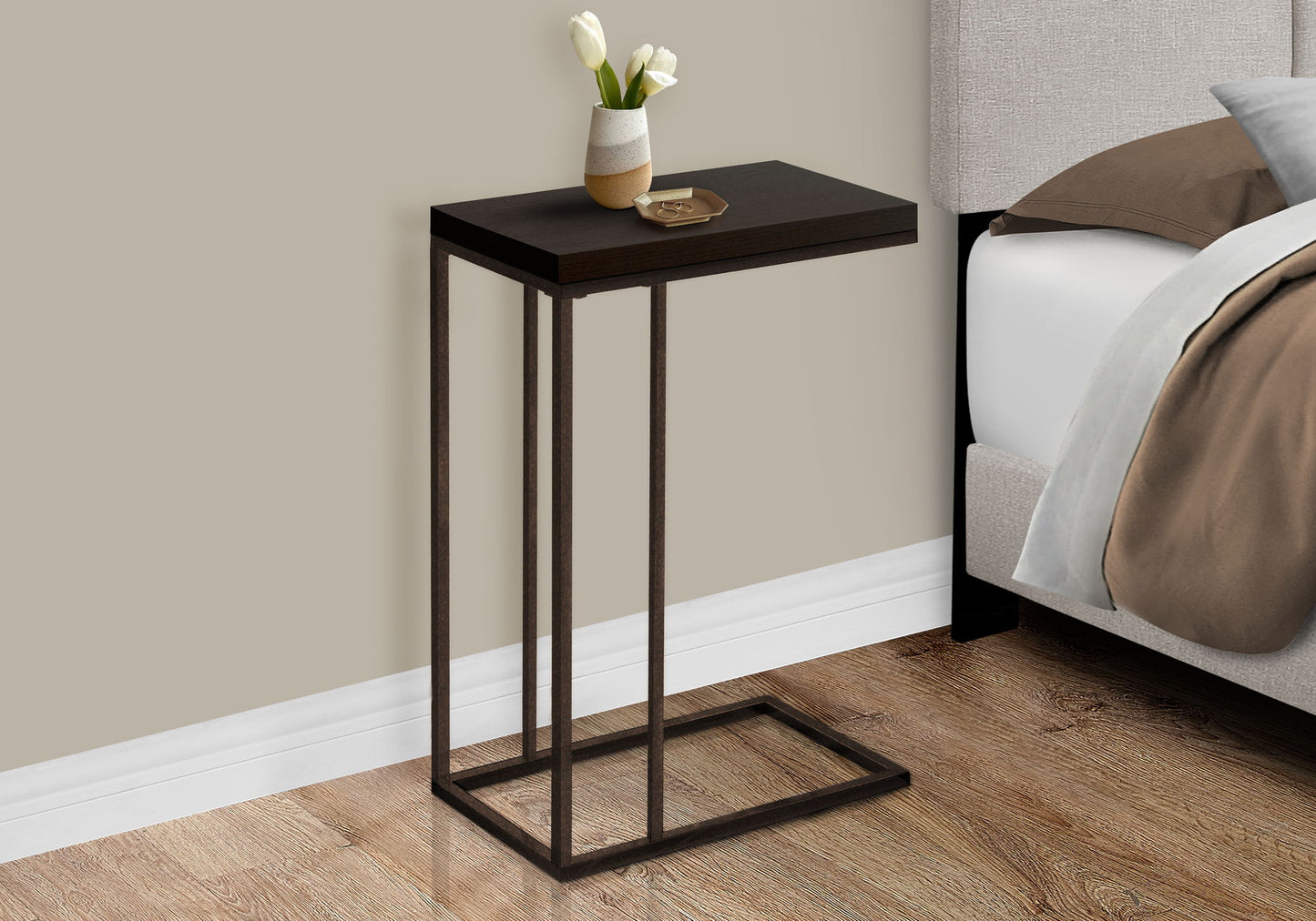 Accent Table, C - Shaped, Contemporary & Modern - Espresso