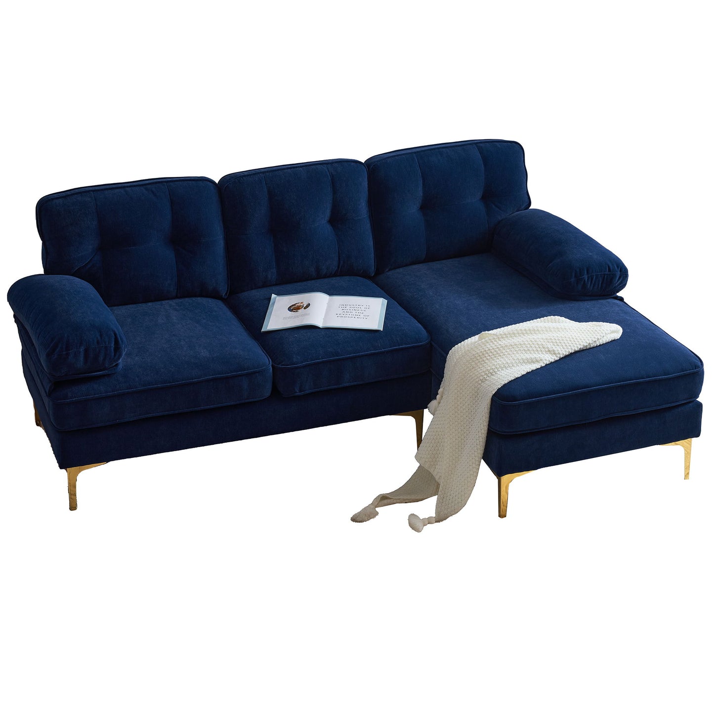 Modern L Shaped Sectional Sofa For Living Room And Bedroom - Blue
