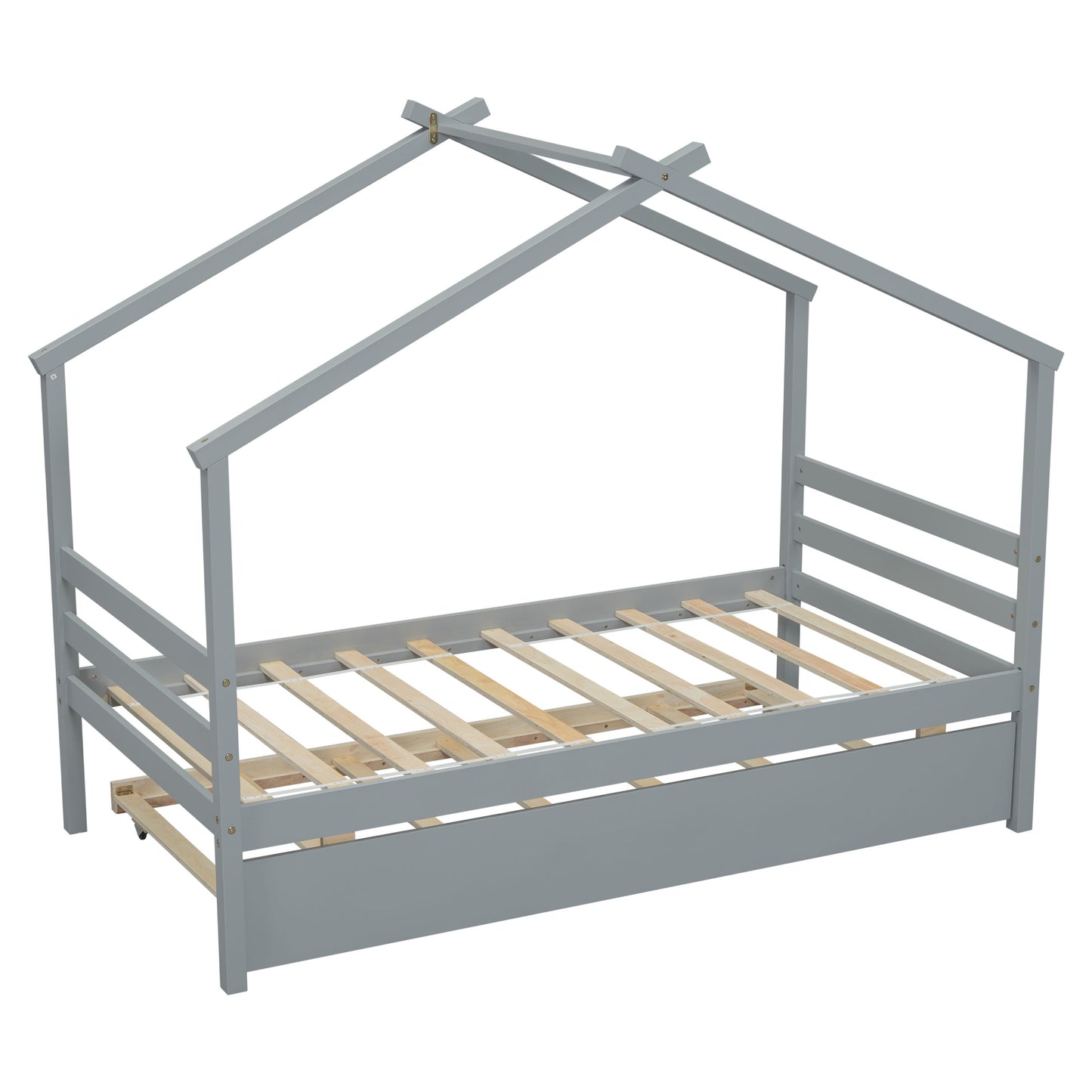 Twin Size House-Shaped Bed With Trundle - Gray