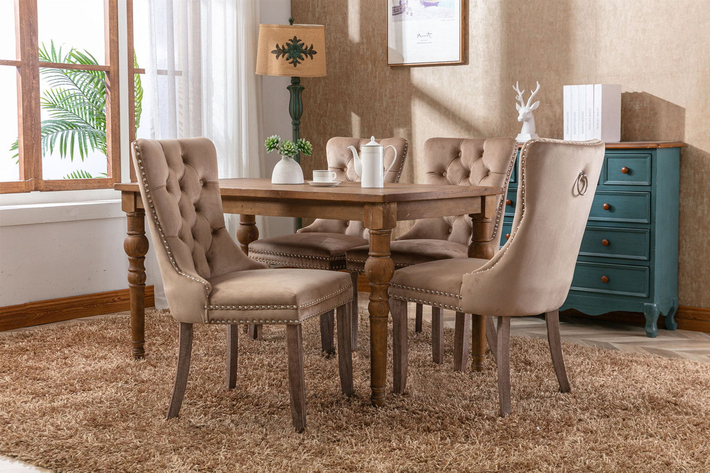 Nikki - Modern, High-End Tufted Solid Wood Contemporary Velvet Upholstered Dining Chair With Wood Legs Nailhead Trim (Set of 2) - Khaki