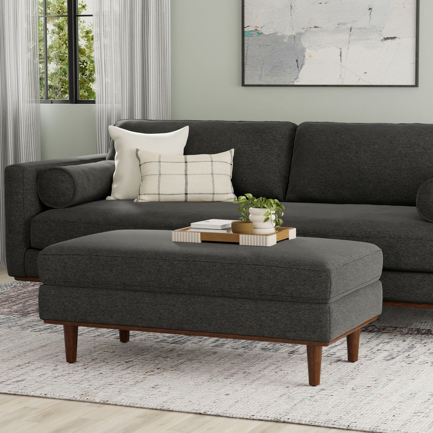 Morrison - Large Rectangular Ottoman - Charcoal Gray