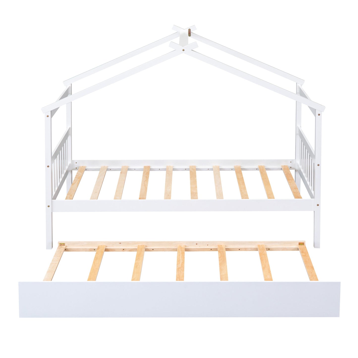 Twin Size House Bed With Twin Size Trundle - White