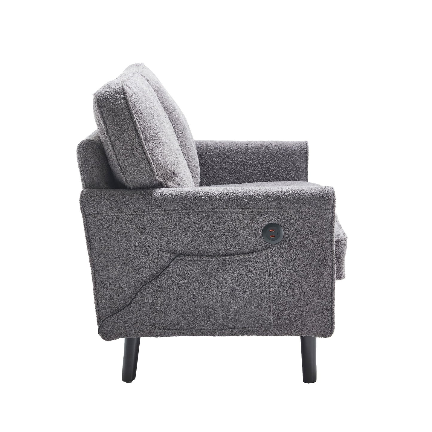 Mid Century Modern Loveseat Sofa, 2 Seater With USB & Removable Pillow Cover - Gray