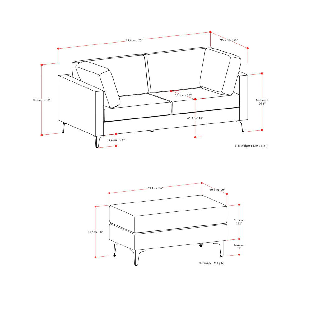 Ava - Mid Century Sofa With Ottoman Set, Upholstered - Dark Gray