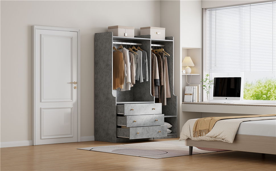 Open Wardrobe Storage For Bedroom - Gray