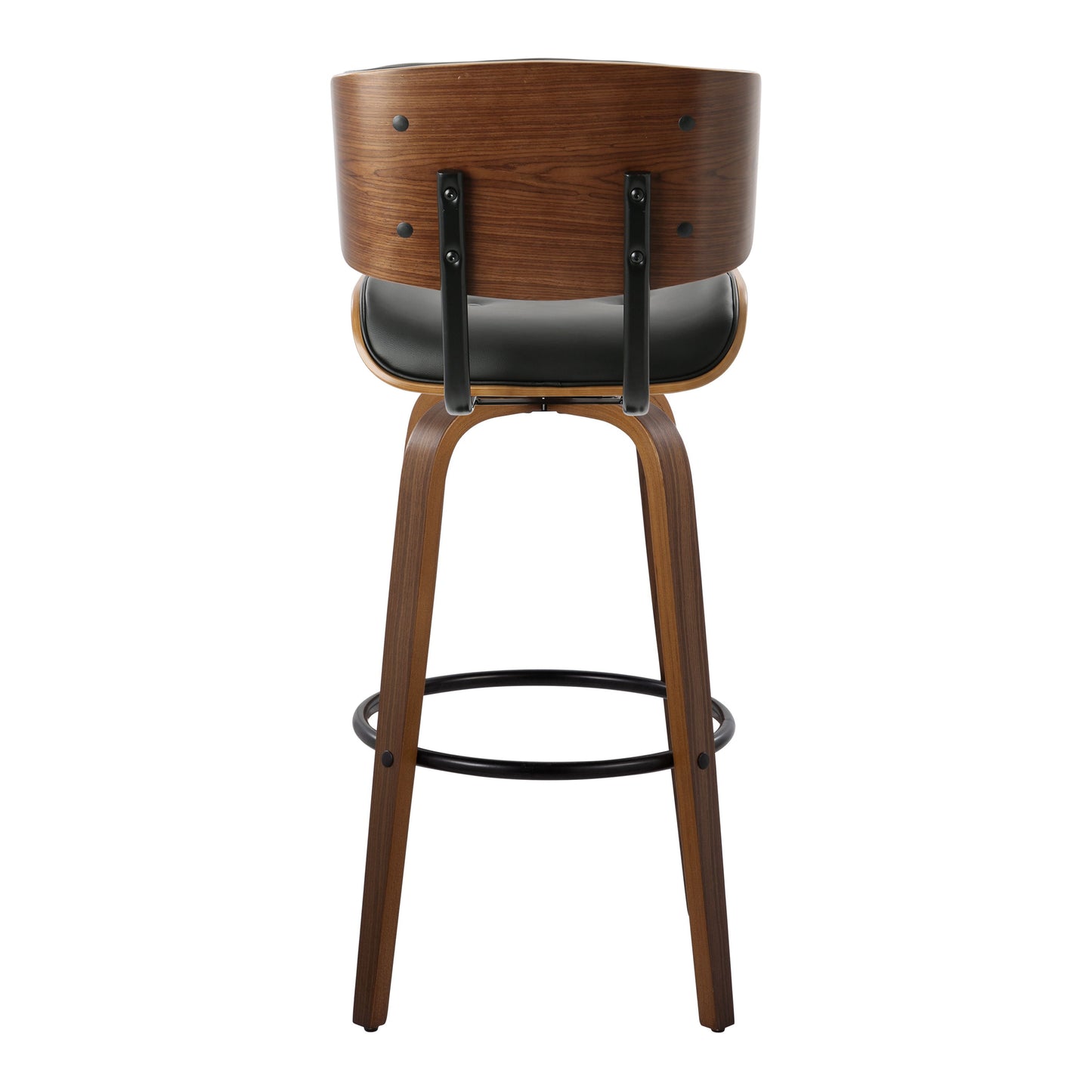 Lombardi - Mid-Century Modern Fixed Height Barstool With Swivel With Round Footrest (Set of 2) - Walnut / Black