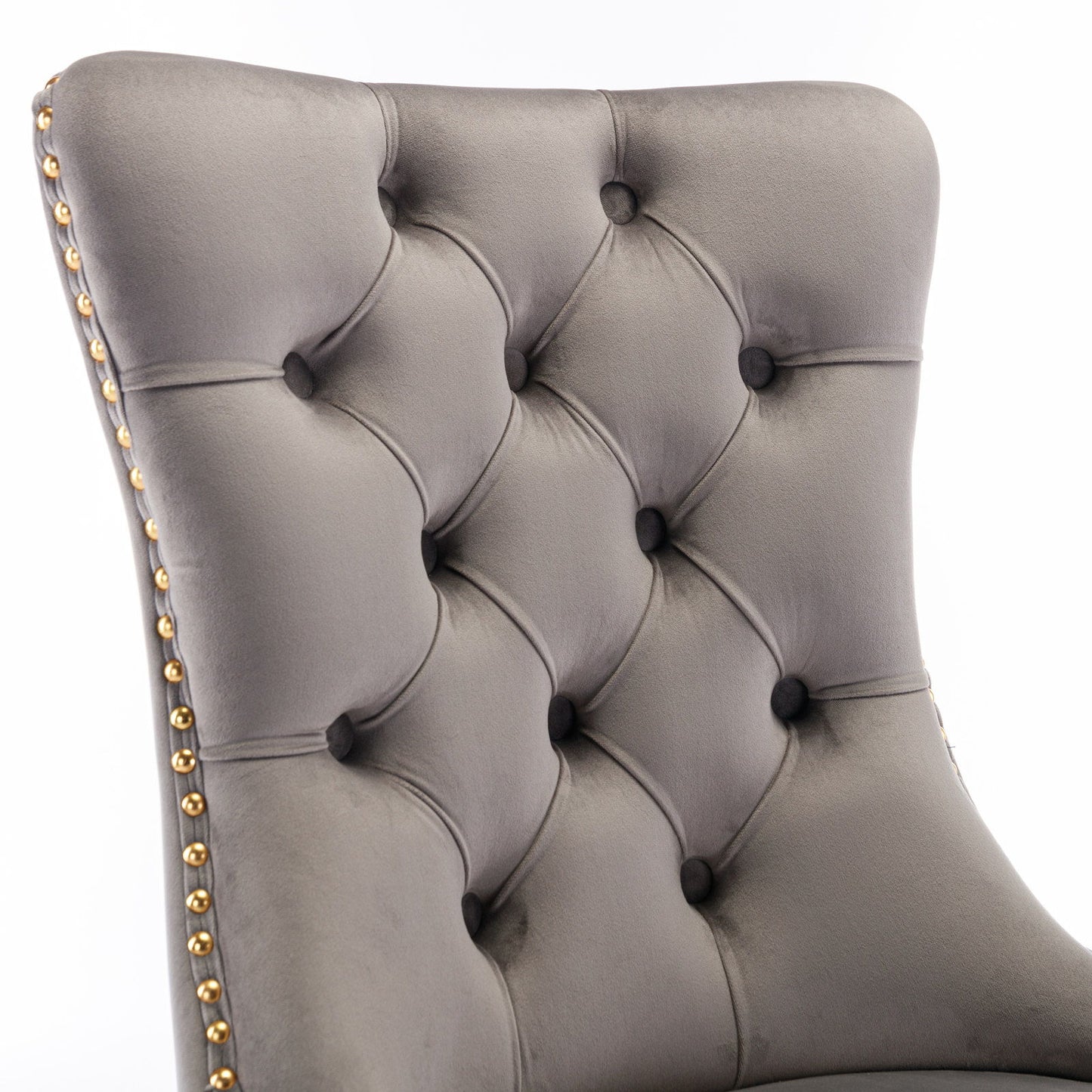 Nikki - Modern, High-End Tufted Solid Wood Contemporary Velvet Upholstered Dining Chair With Golden Stainless Steel Plating Legs, Nailhead Trim (Set of 2) - Gray / Gold