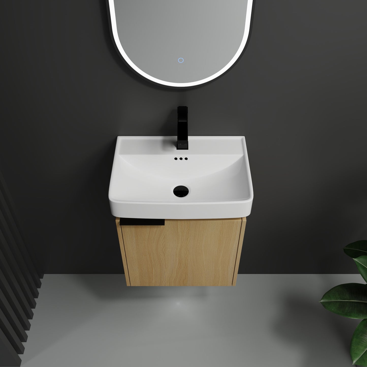 20" Wall Mounted Bathroom Vanity With Ceramic Sink And Storage Cabinet - Oak