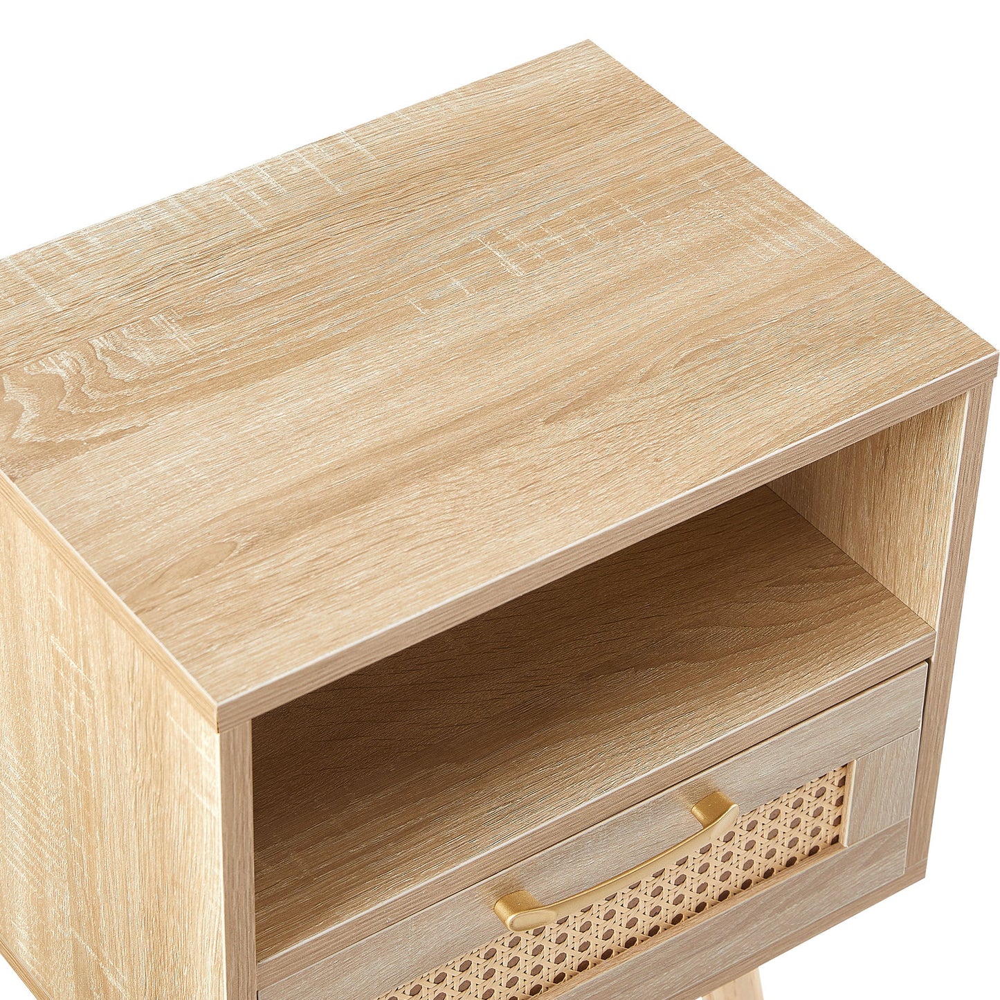 15.75" Rattan End Table With Drawer And Solid Wood Legs, Modern Nightstand, Side Table For Living Room, Bedroom - Natural