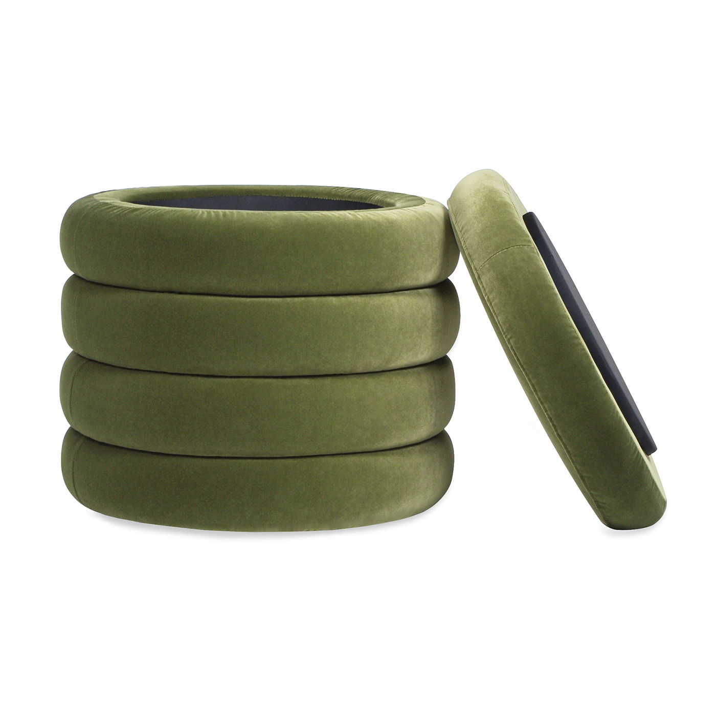 Fuji - Oversized Round Storage Ottoman - Olive Green