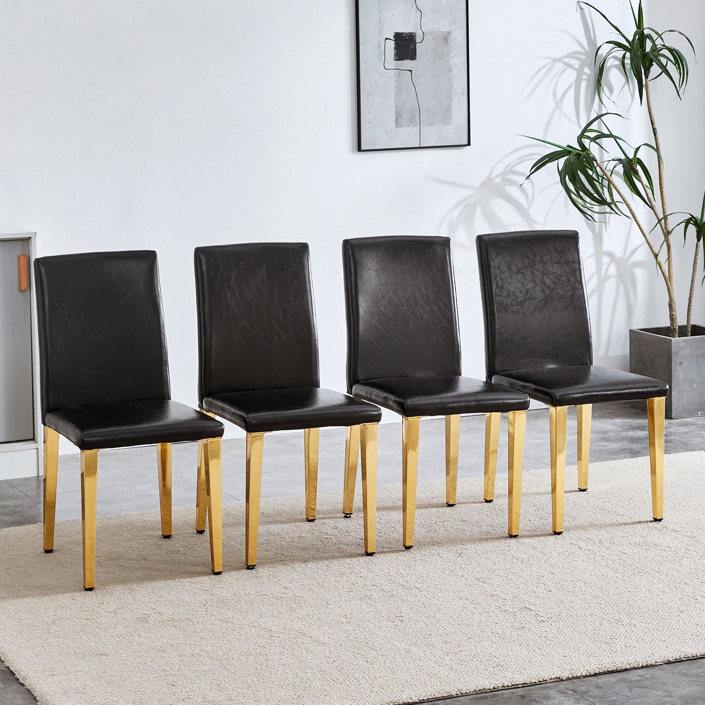 (Set of 4) Backrest Chairs With Gold Metal Legs A Perfect Pairing, Ideal For Minimalist And Modern Home Decor Styles - Black / Gold